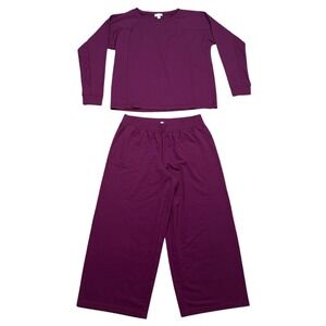 J.Jill Fit Womens Purple Magenta 2 Piece Lounge Set Wide Leg Pants Top Medium